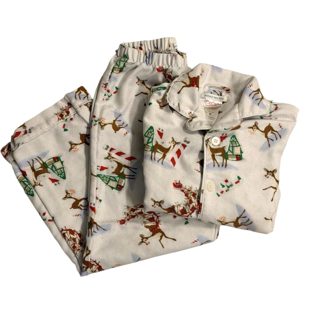 Pottery Barn Kids Rudolph Christmas Flannel Pajamas Set Holiday Cozy Size‎ 8